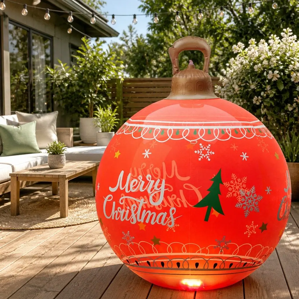 Christmas Inflatable Ball Outdoor Decoration 60cm Red LED Illuminated