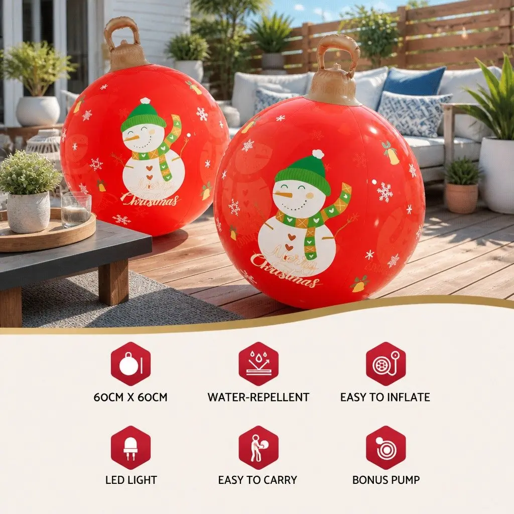 Christmas Inflatable Ball 60cm LED Light Outdoor Festive Decoration Red Baubles