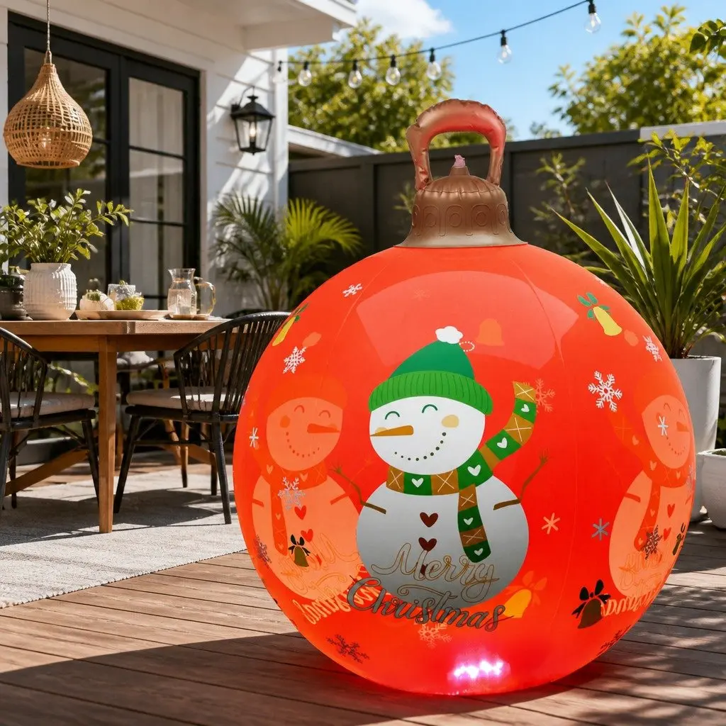 Christmas Inflatable Ball 60cm LED Light Outdoor Festive Decoration Red Baubles