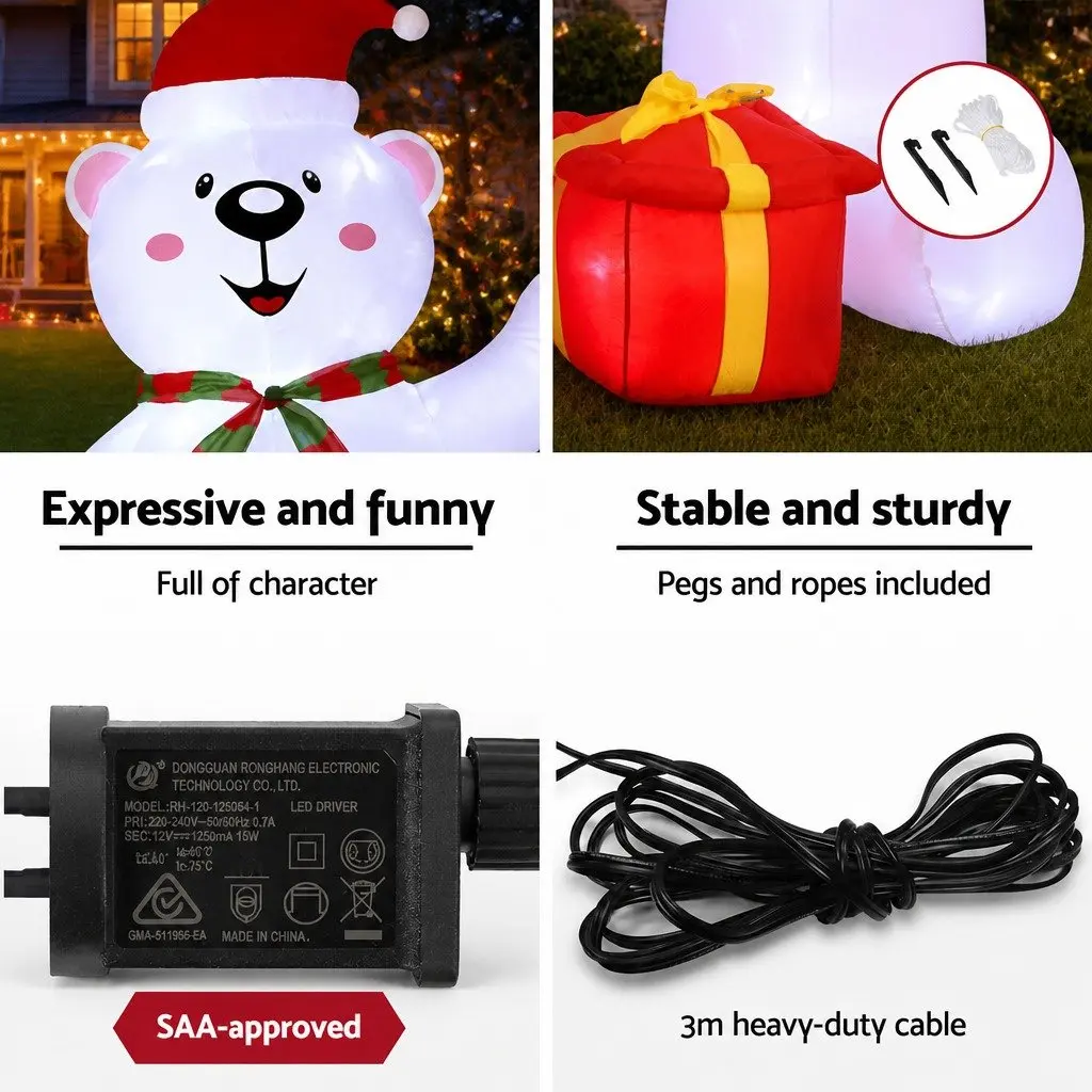 Christmas Inflatable Bear Indoor Outdoor 1.8M with LED Lights