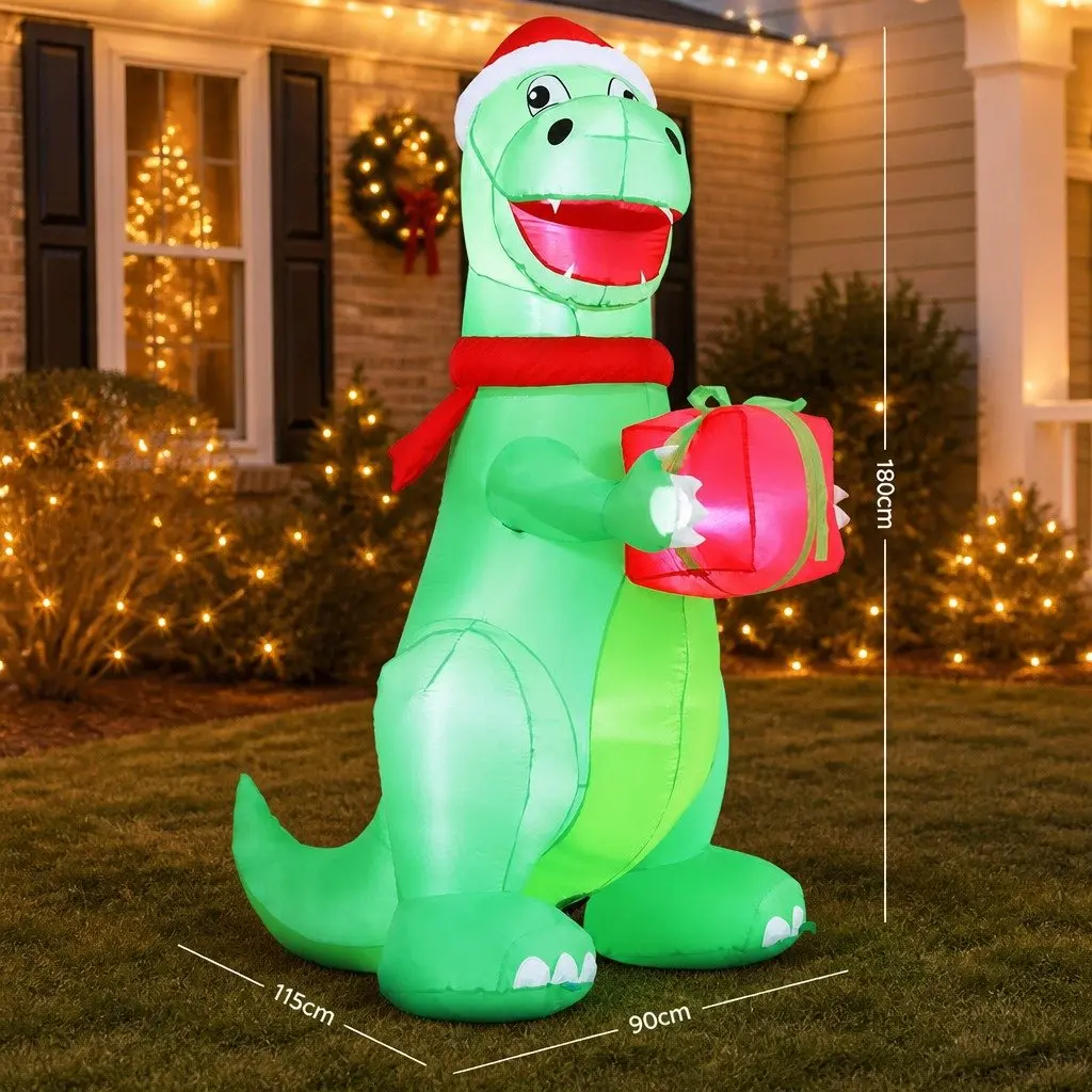 Christmas Inflatable Dinosaur 1.8M Height LED Illuminated Outdoor Indoor