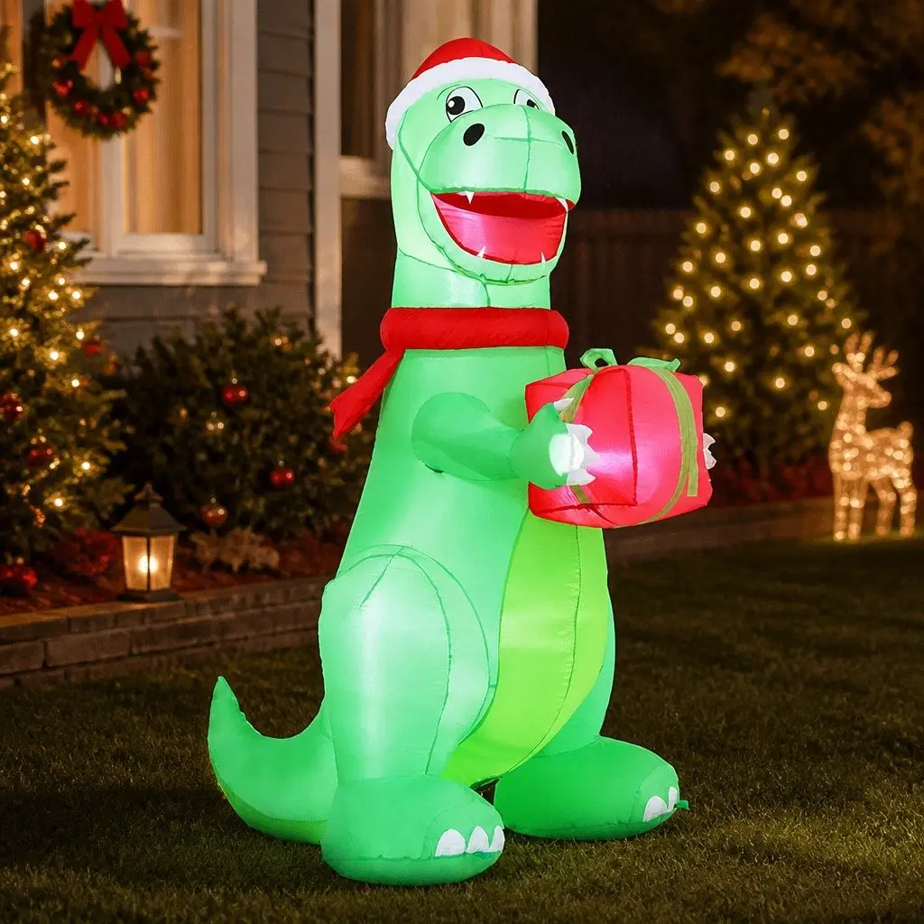 Christmas Inflatable Dinosaur 1.8M Height LED Illuminated Outdoor Indoor