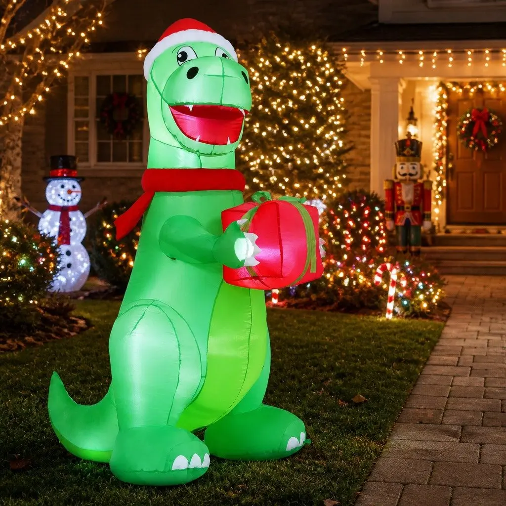 Christmas Inflatable Dinosaur 1.8M Height LED Illuminated Outdoor Indoor