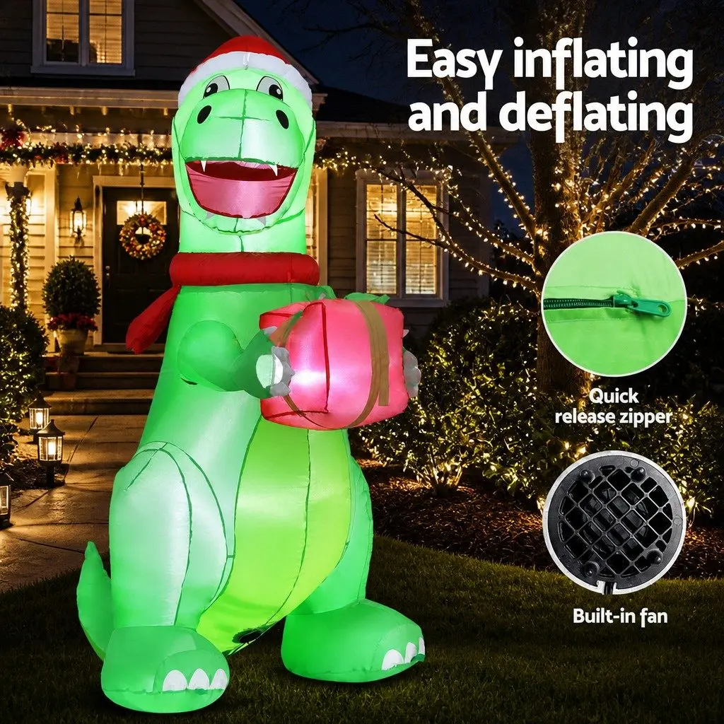 Christmas Inflatable Dinosaur 1.8M Height LED Illuminated Outdoor Indoor