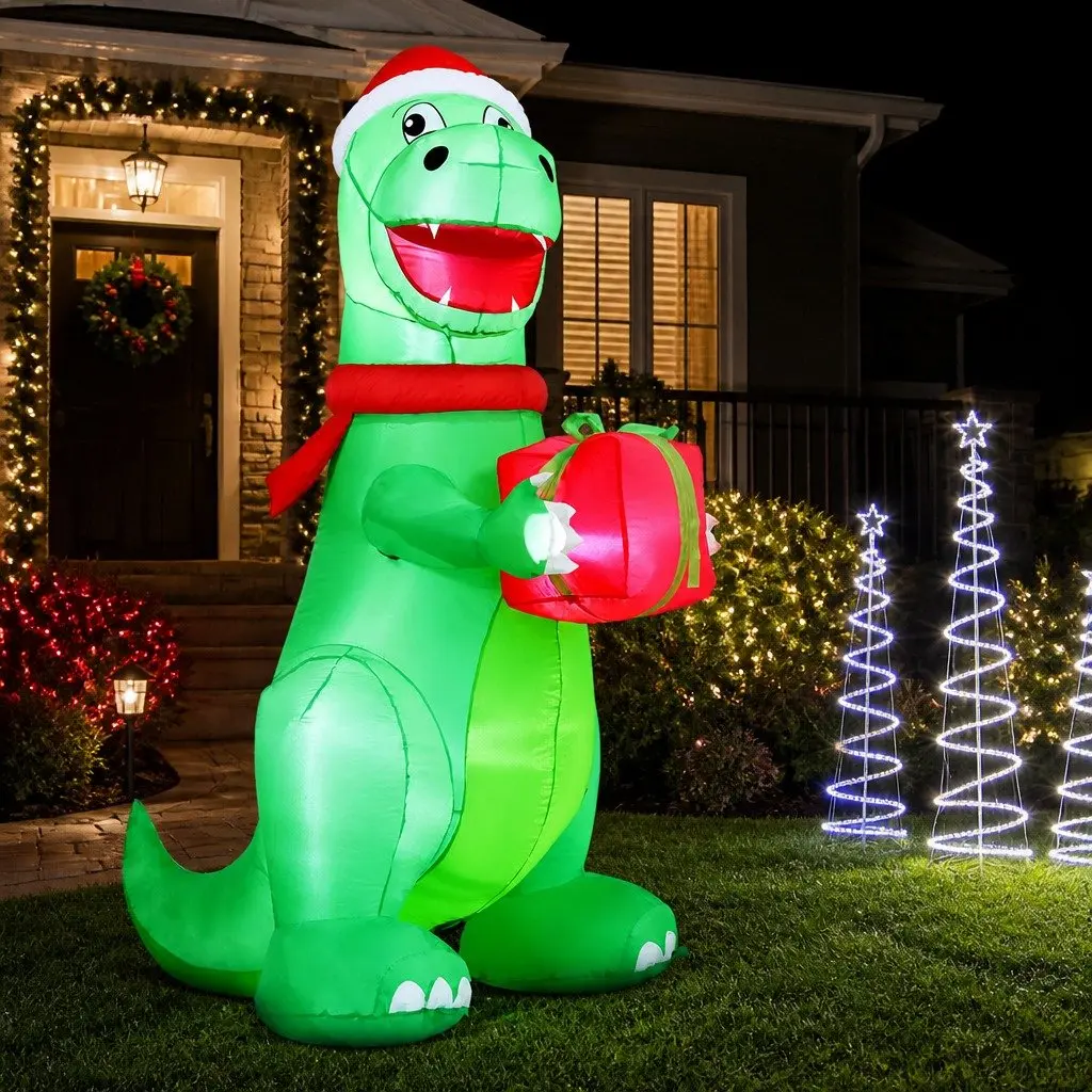 Christmas Inflatable Dinosaur 1.8M Height LED Illuminated Outdoor Indoor
