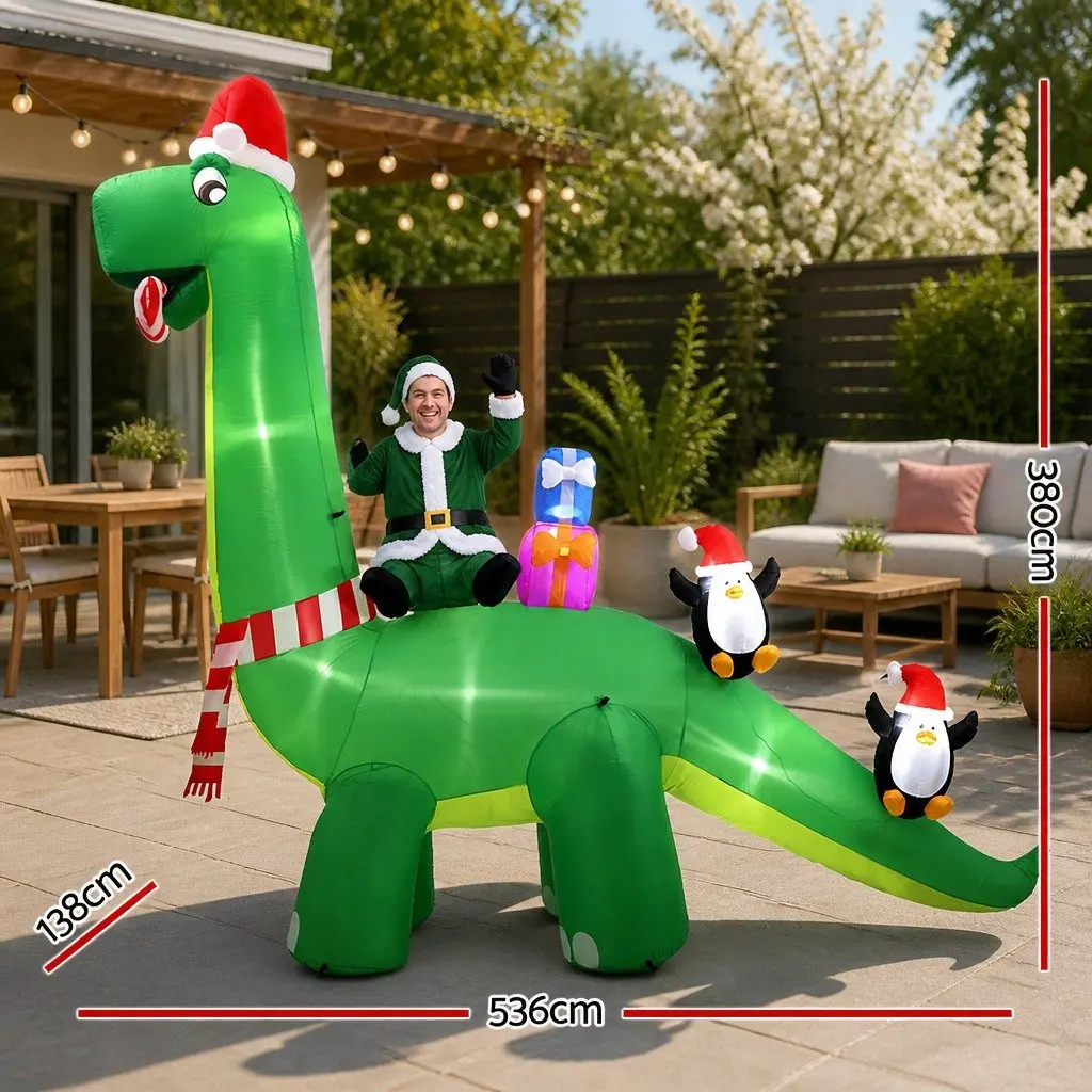 Christmas Inflatable Decoration Indoor Outdoor 3.8M LED Santa Dinosaur