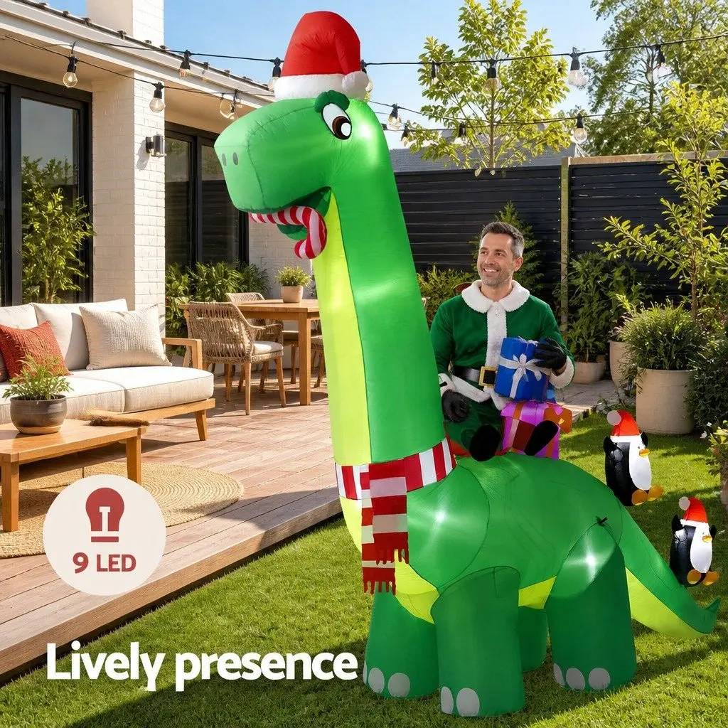 Christmas Inflatable Decoration Indoor Outdoor 3.8M LED Santa Dinosaur