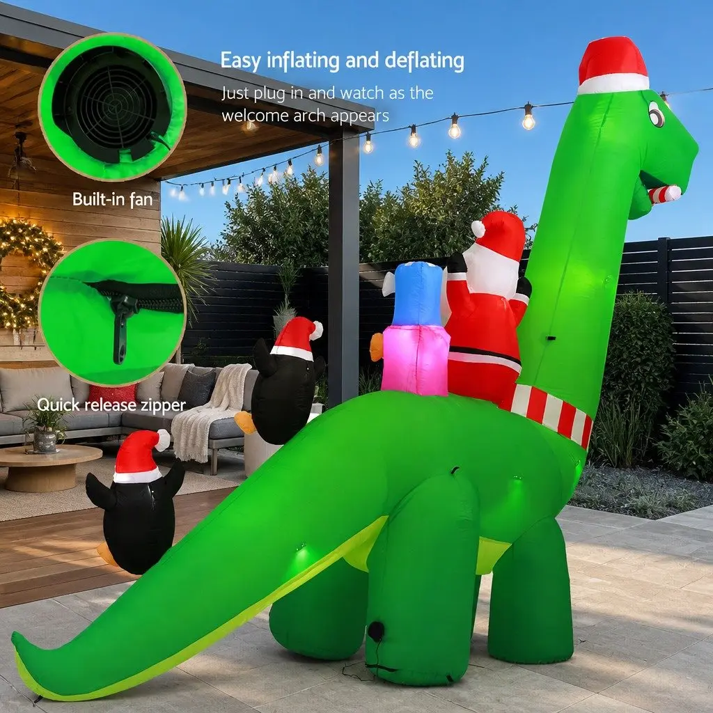 Christmas Inflatable Decoration Indoor Outdoor 3.8M LED Santa Dinosaur