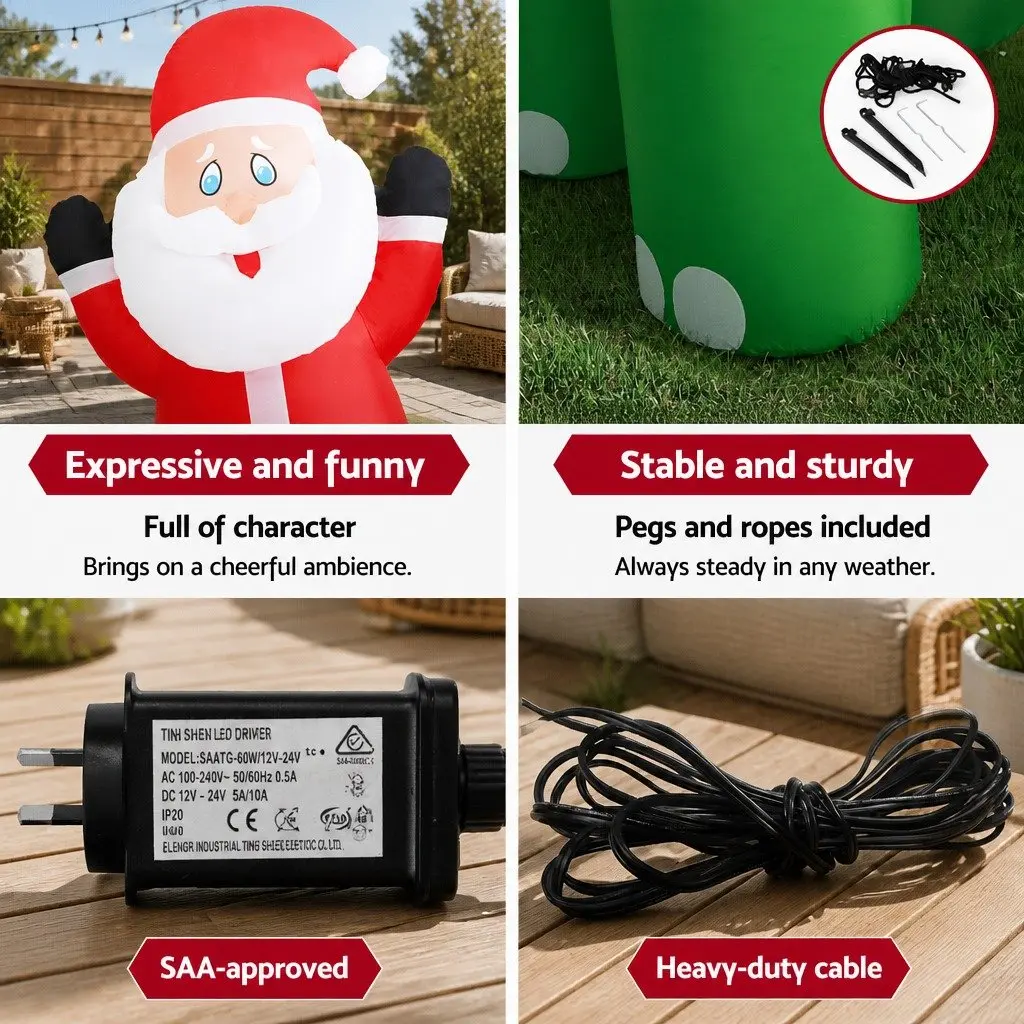 Christmas Inflatable Decoration Indoor Outdoor 3.8M LED Santa Dinosaur