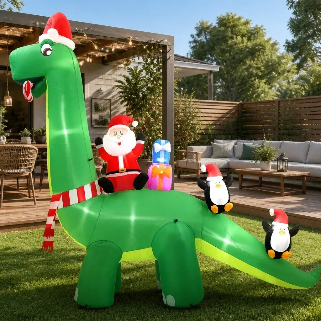 Christmas Inflatable Decoration Indoor Outdoor 3.8M LED Santa Dinosaur