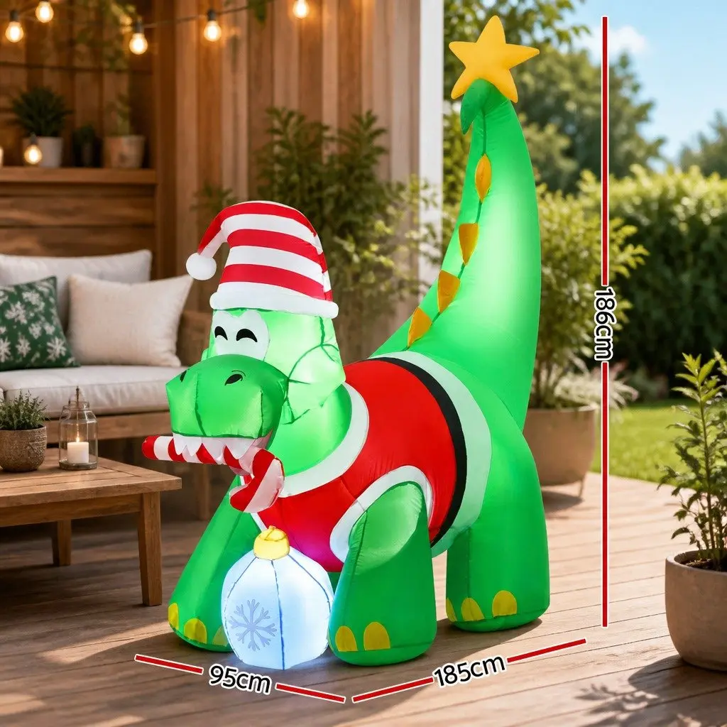 Inflatable Christmas Dinosaur Decoration Indoor Outdoor 1.86M