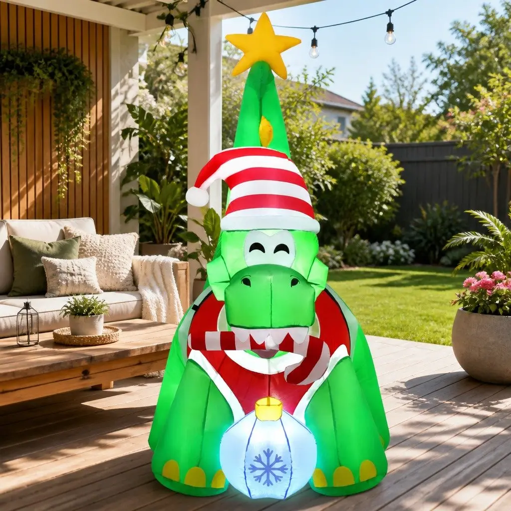 Inflatable Christmas Dinosaur Decoration Indoor Outdoor 1.86M