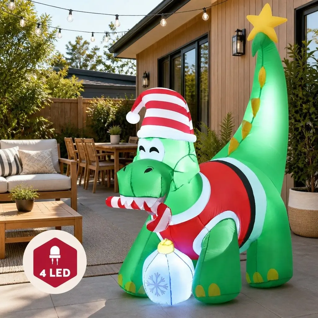 Inflatable Christmas Dinosaur Decoration Indoor Outdoor 1.86M