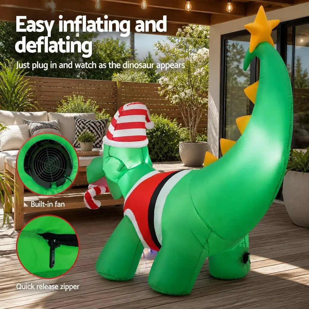 Inflatable Christmas Dinosaur Decoration Indoor Outdoor 1.86M