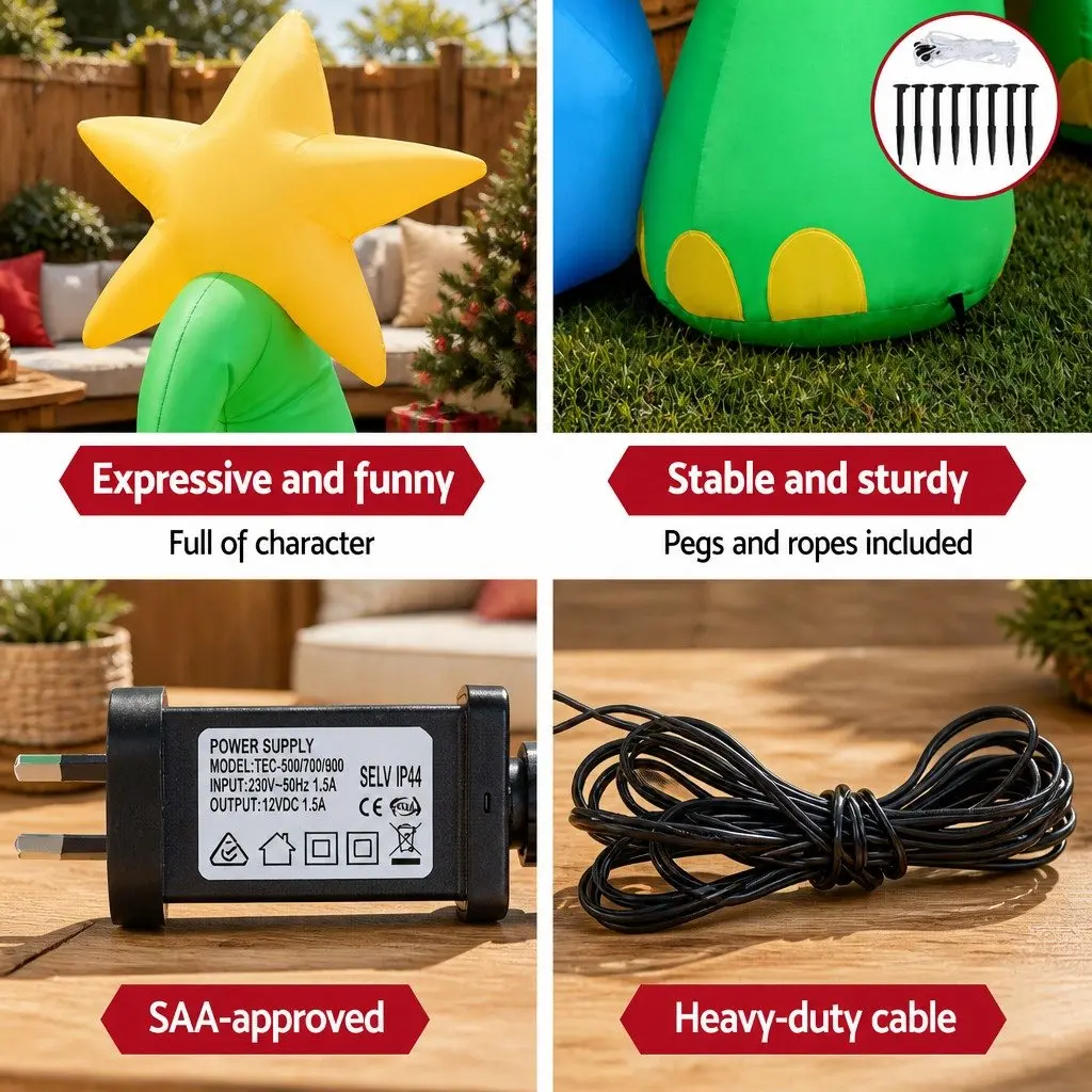 Inflatable Christmas Dinosaur Decoration Indoor Outdoor 1.86M
