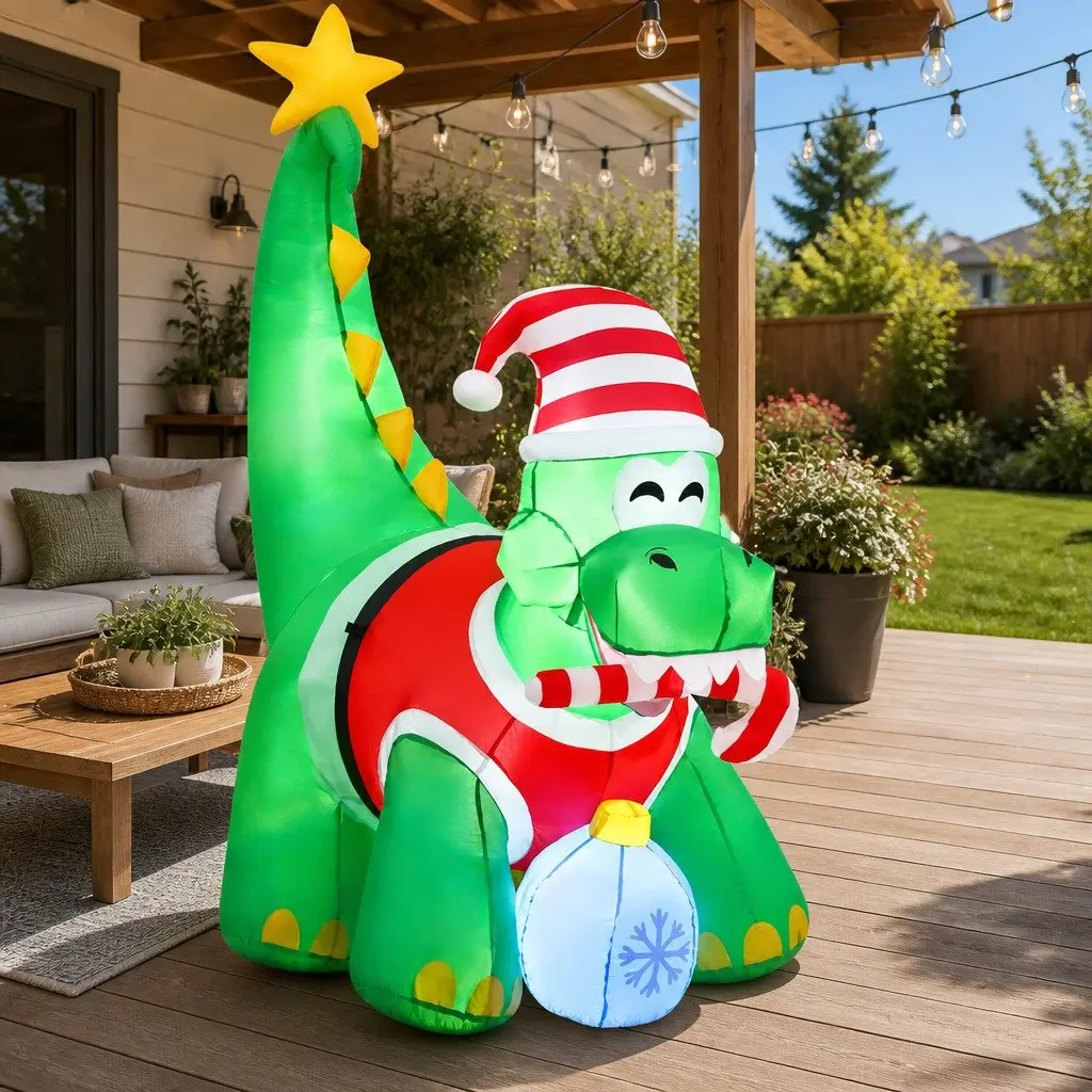 Inflatable Christmas Dinosaur Decoration Indoor Outdoor 1.86M