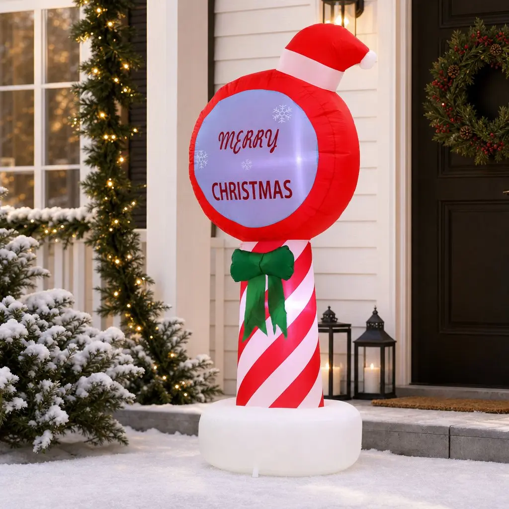 Christmas Inflatable Pole 1.8M LED Outdoor Decorations Red Illuminated Display