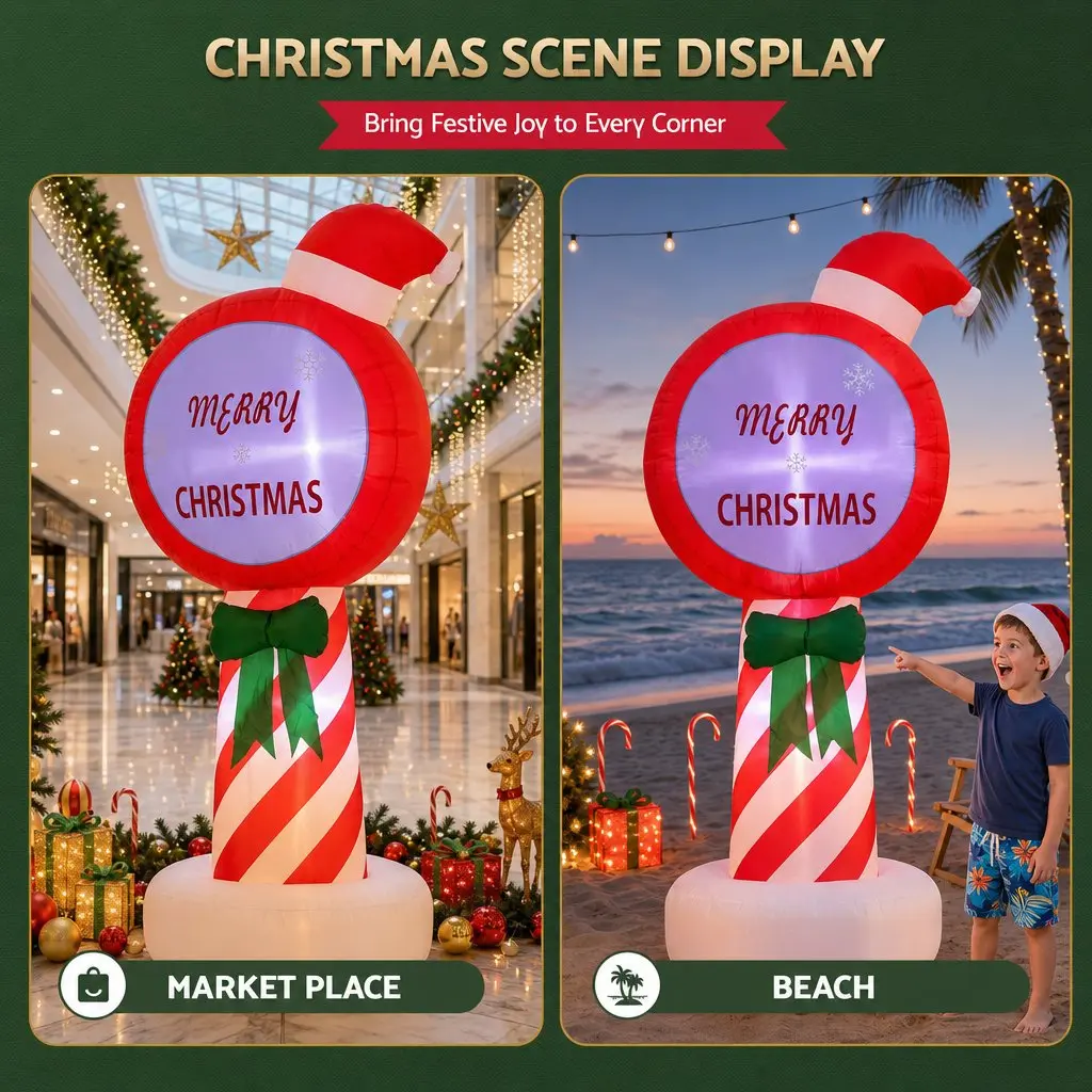 Christmas Inflatable Pole 1.8M LED Outdoor Decorations Red Illuminated Display
