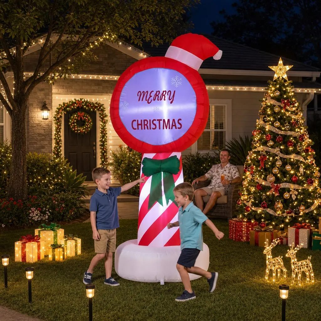 Christmas Inflatable Pole 1.8M LED Outdoor Decorations Red Illuminated Display