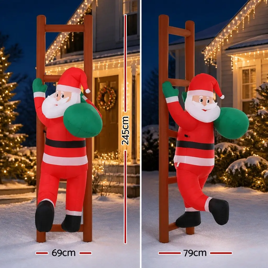Christmas Inflatable Santa Climbing Ladder 2.45M for Indoor Outdoor Use