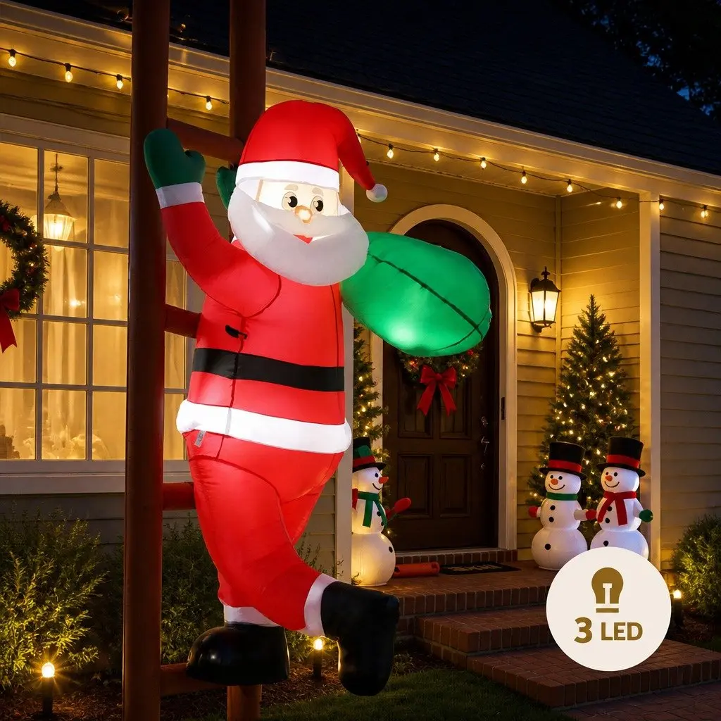 Christmas Inflatable Santa Climbing Ladder 2.45M for Indoor Outdoor Use