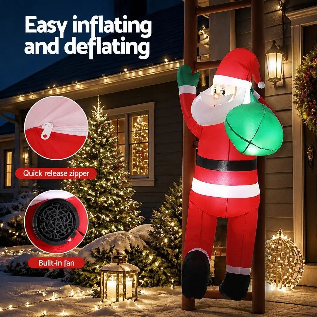 Christmas Inflatable Santa Climbing Ladder 2.45M for Indoor Outdoor Use