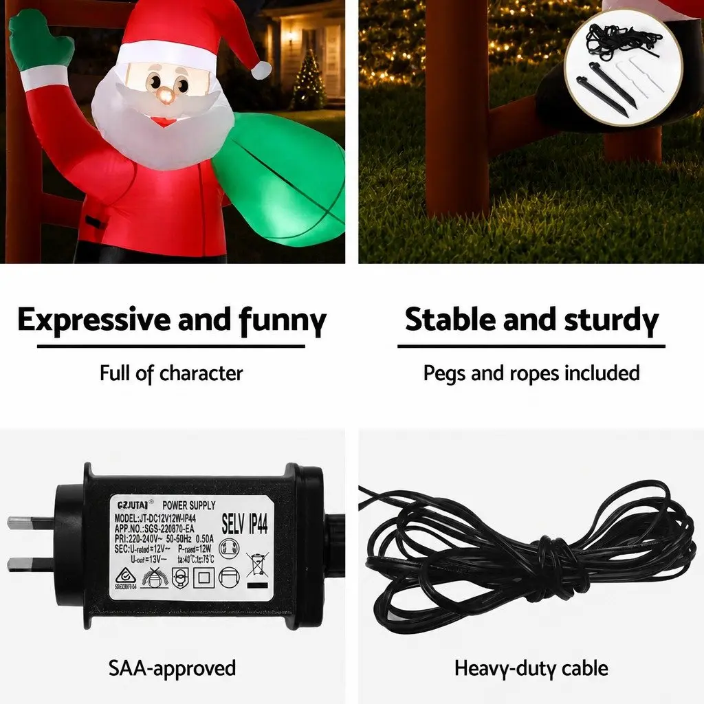 Christmas Inflatable Santa Climbing Ladder 2.45M for Indoor Outdoor Use