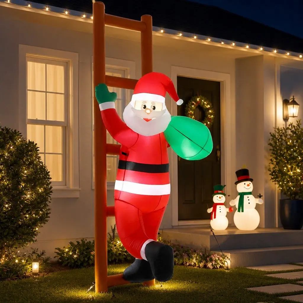 Christmas Inflatable Santa Climbing Ladder 2.45M for Indoor Outdoor Use