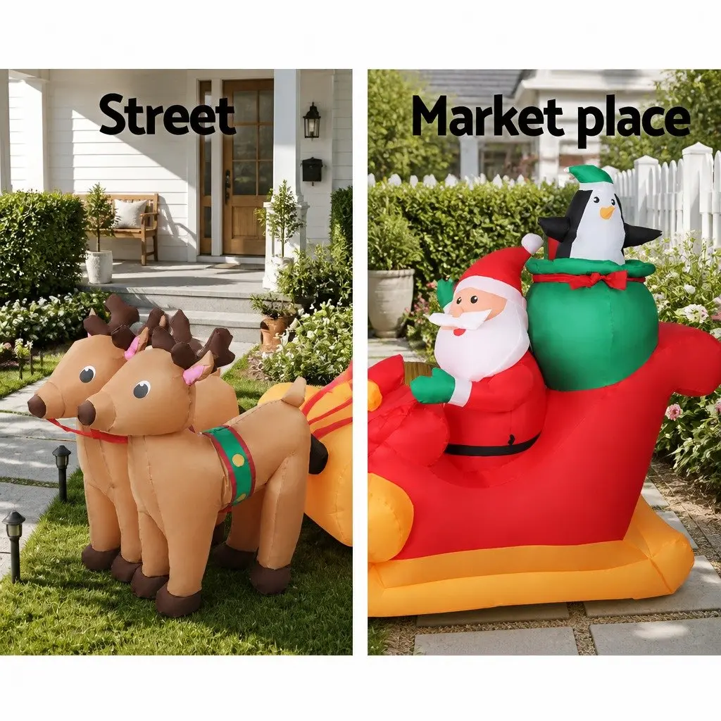 Christmas Inflatable Santa Sleigh Decoration Indoor Outdoor 2.2M