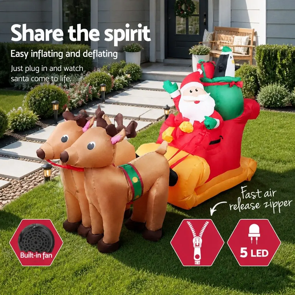 Christmas Inflatable Santa Sleigh Decoration Indoor Outdoor 2.2M