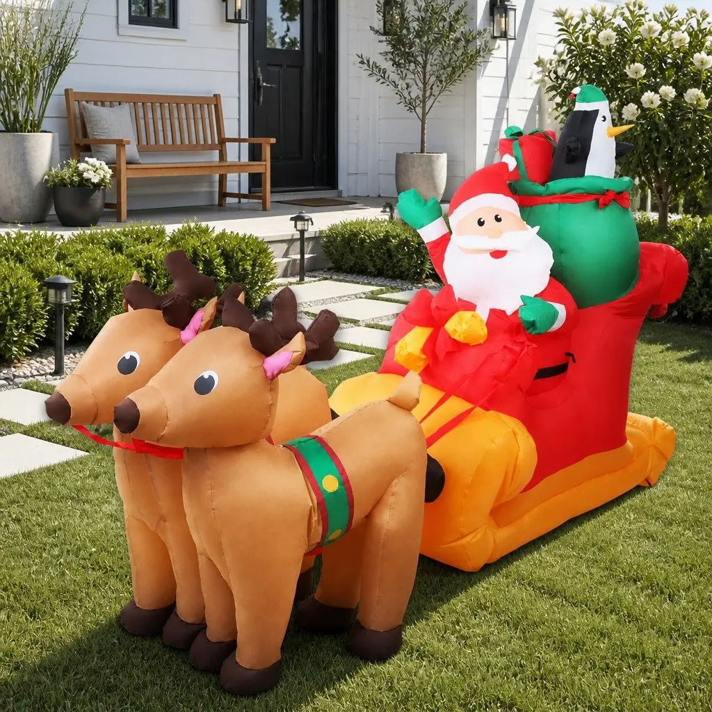 Christmas Inflatable Santa Sleigh Decoration Indoor Outdoor 2.2M