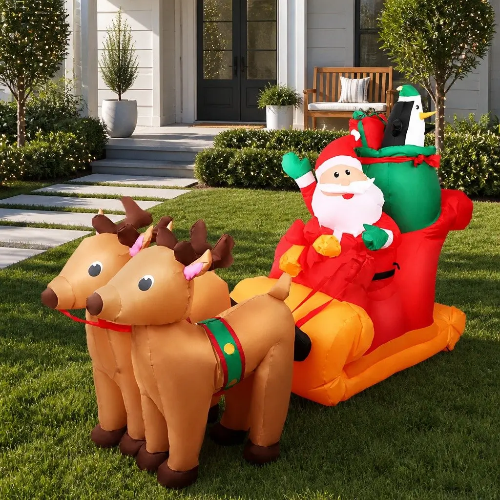 Christmas Inflatable Santa Sleigh Decoration Indoor Outdoor 2.2M