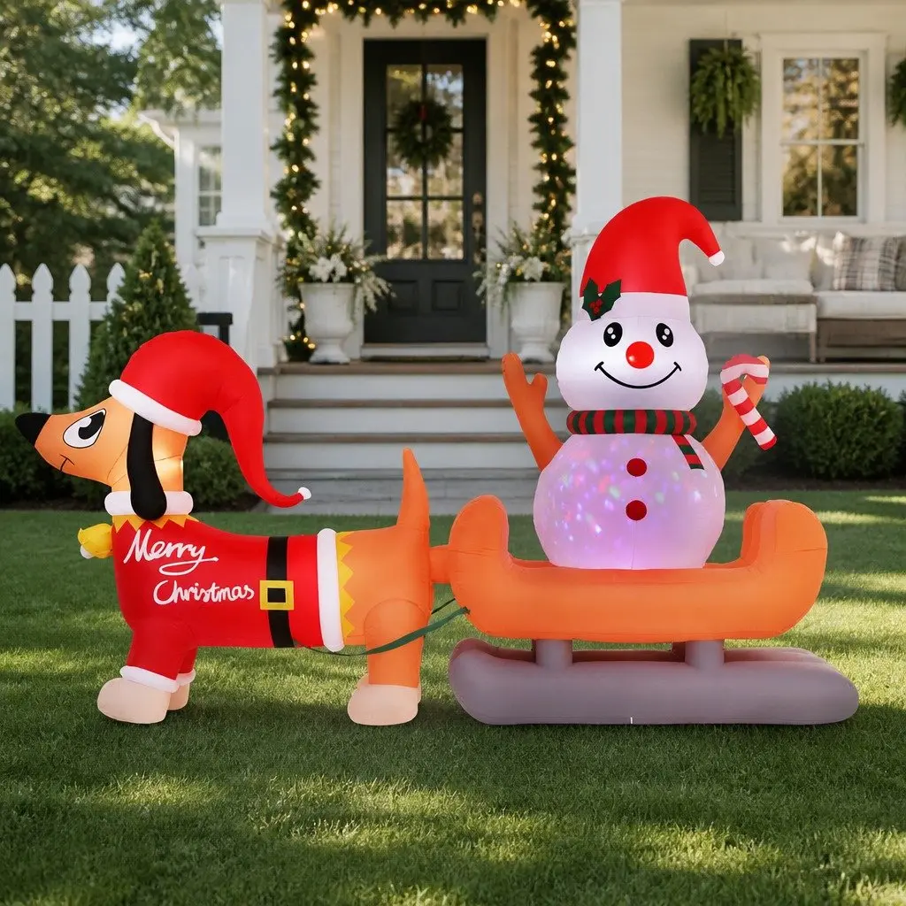 Christmas Inflatable Decoration for Outdoor Use 4.2M Tall Snowman and Dog with LED Illumination
