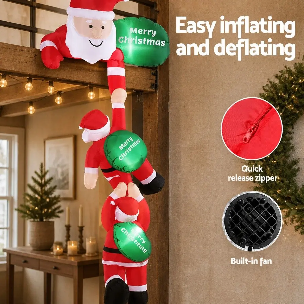 Christmas Inflatable Climbing Santa Decoration 2.5M Indoor Outdoor LED Lights