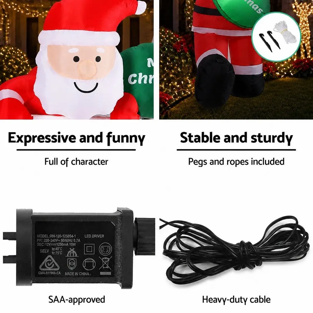 Christmas Inflatable Climbing Santa Decoration 2.5M Indoor Outdoor LED Lights