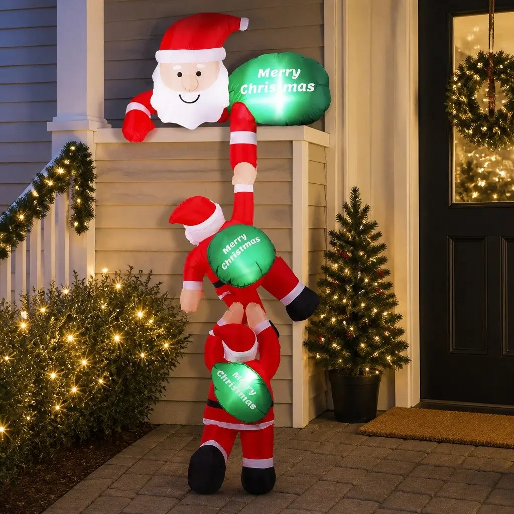 Christmas Inflatable Climbing Santa Decoration 2.5M Indoor Outdoor LED Lights