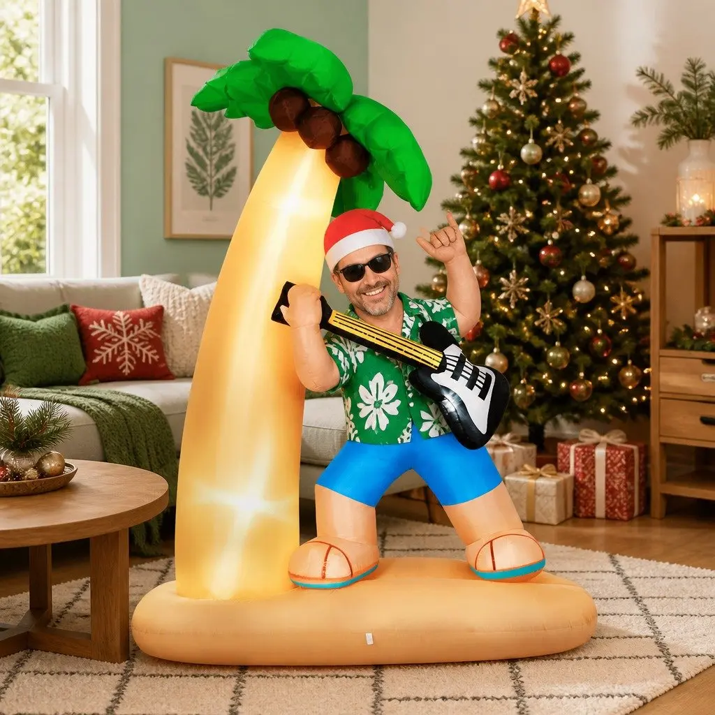 Christmas Inflatable Santa Guitar Decoration 2.1M Indoor Outdoor LED