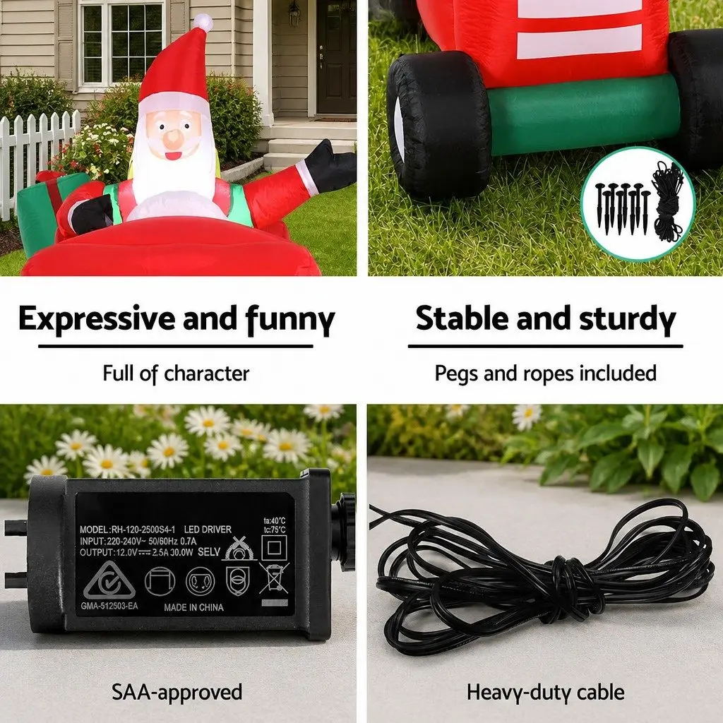 Christmas Inflatable Santa Truck Decoration Indoor Outdoor 2.6M