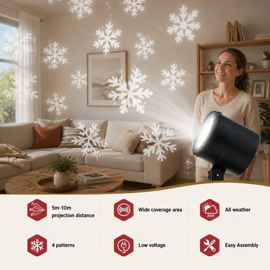 Laser Light Projector Indoor Outdoor Use Snowflake Patterns