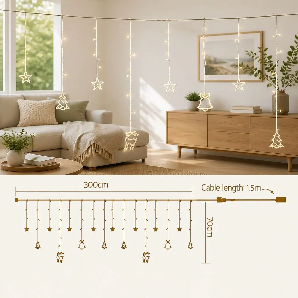 LED Icicle Christmas Lights Indoor Outdoor 3M Warm White 138 Bulbs 8 Modes
