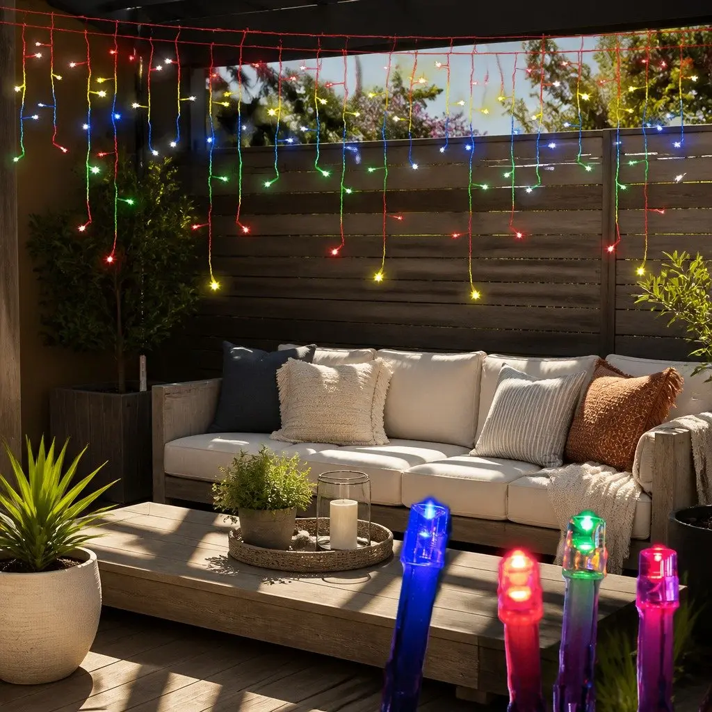 Solar Icicle String Lights Outdoor Use 12.5M Multicoloured 100 Drops