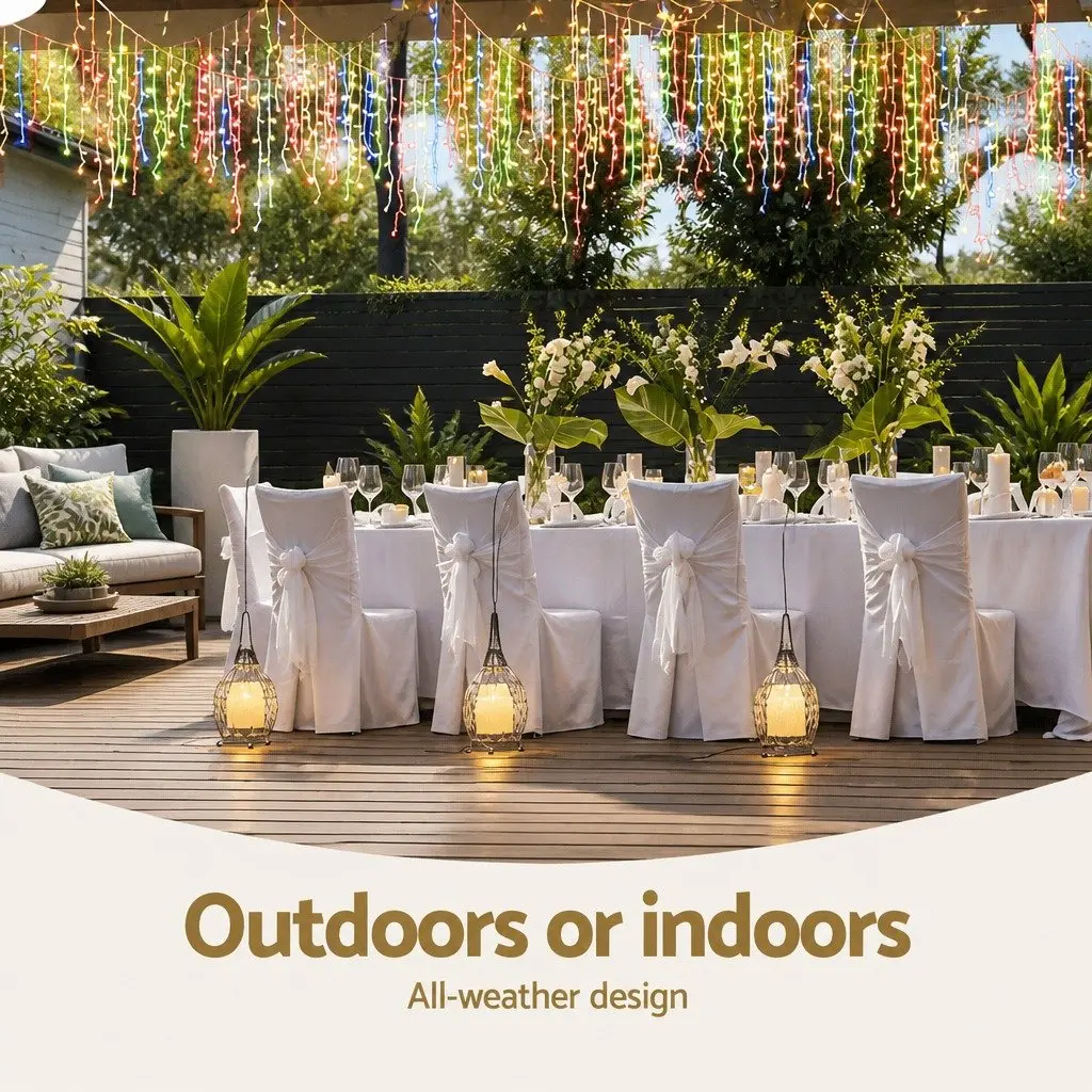 Solar Icicle String Lights Outdoor Use 12.5M Multicoloured 100 Drops