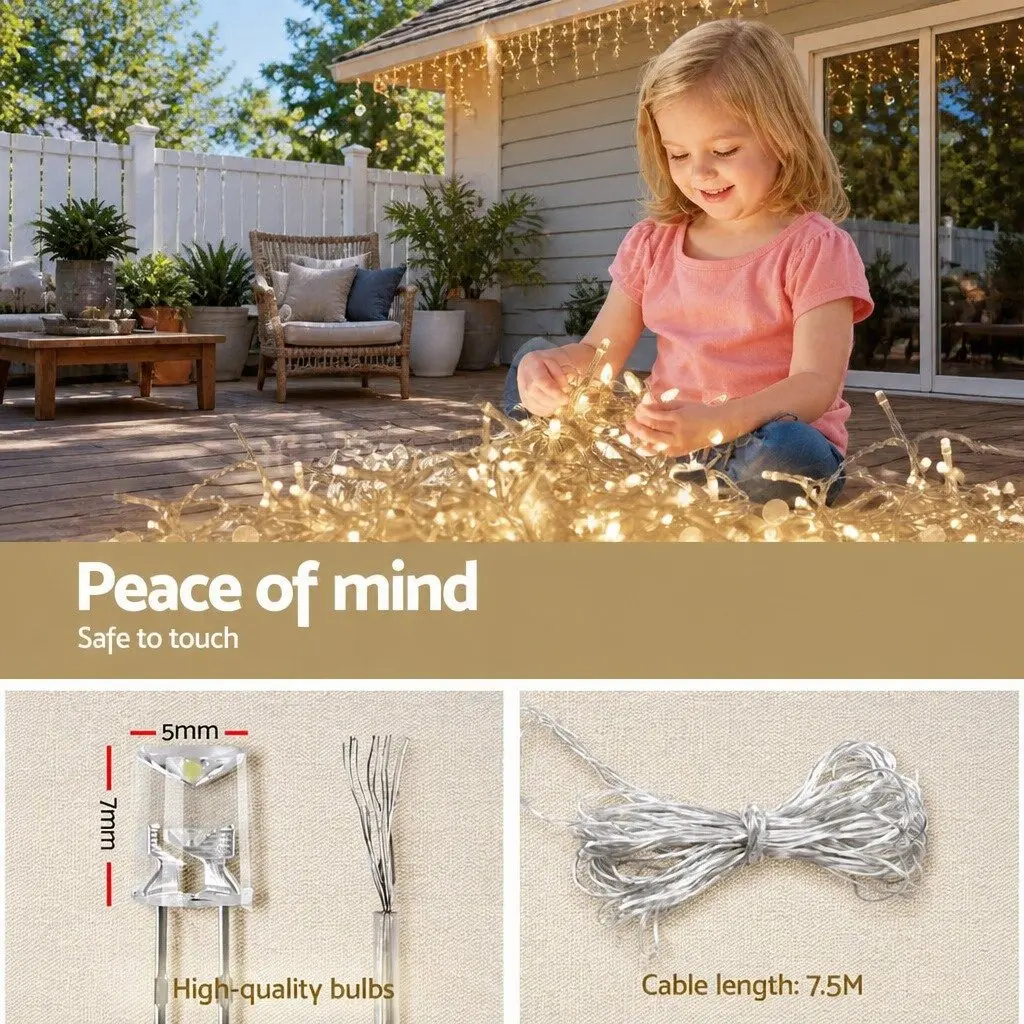 Solar Icicle String Lights Outdoor Use 12.5M Warm White LED 100 Drops