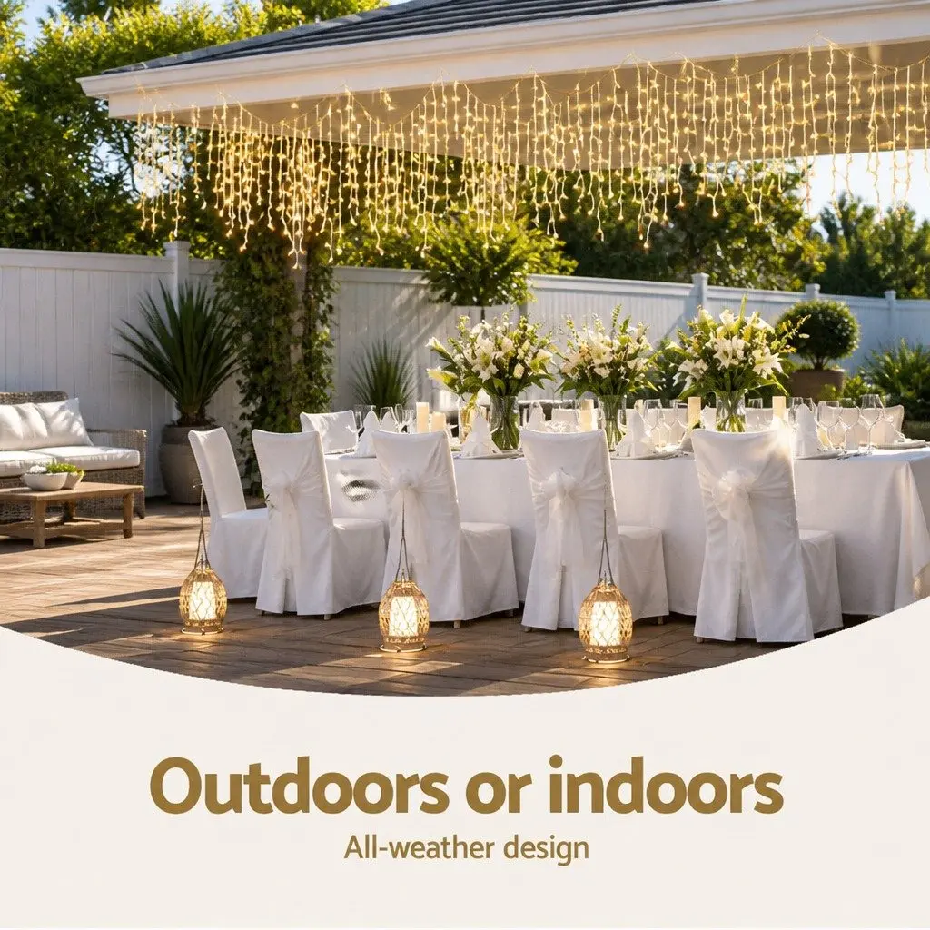 Solar Icicle String Lights Outdoor Use 12.5M Warm White LED 100 Drops