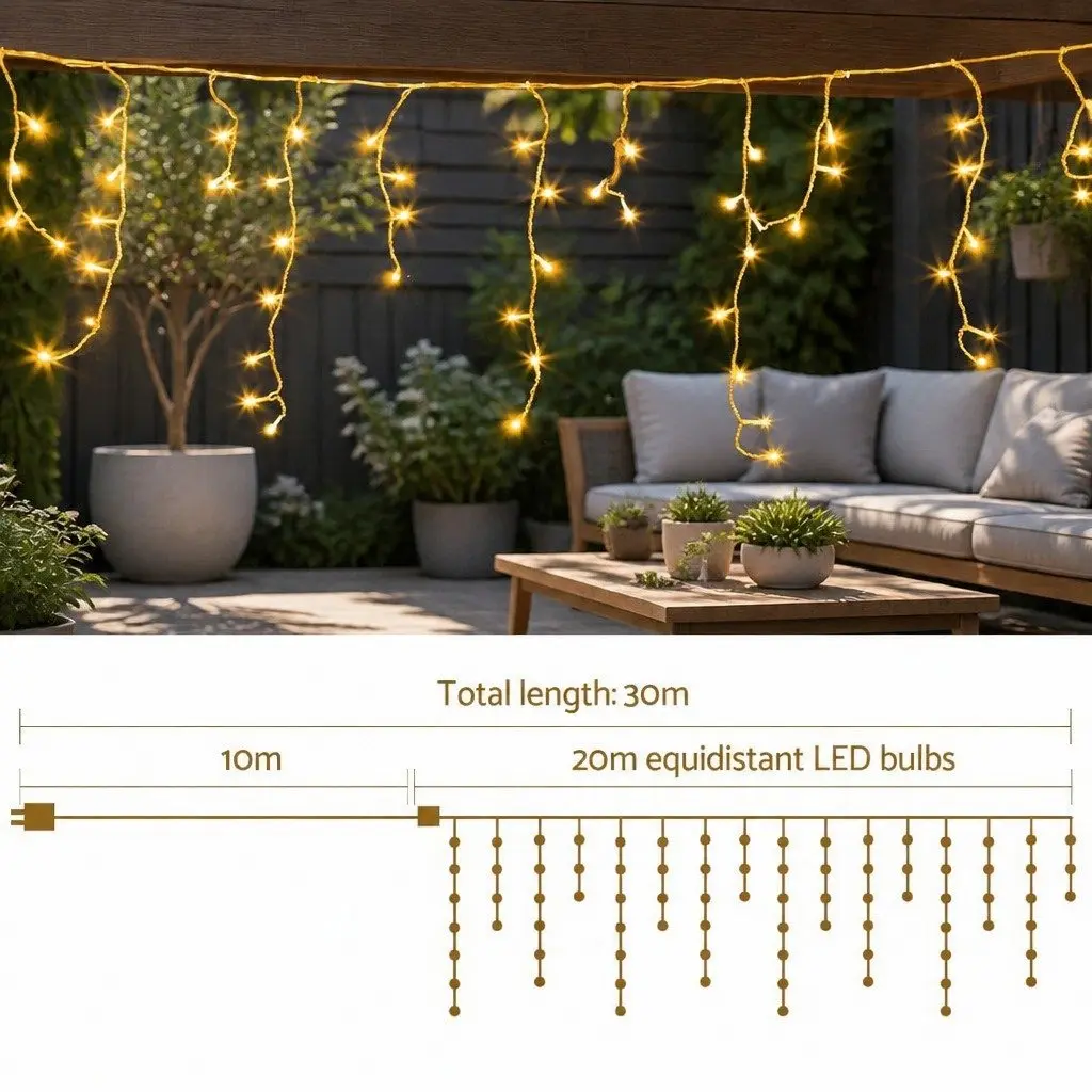 Icicle Lights Indoor Outdoor 20M 800 LED Warm White String Decor