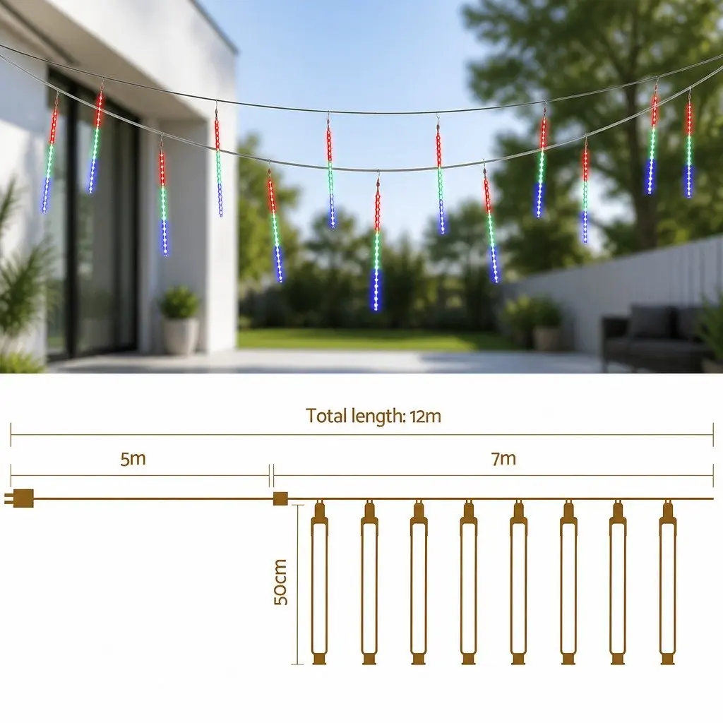Christmas Icicle Shower Lights Indoor Outdoor 7M Multicolour 288 LED