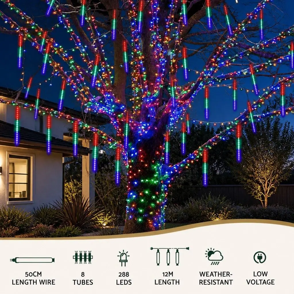 Christmas Icicle Shower Lights Indoor Outdoor 7M Multicolour 288 LED