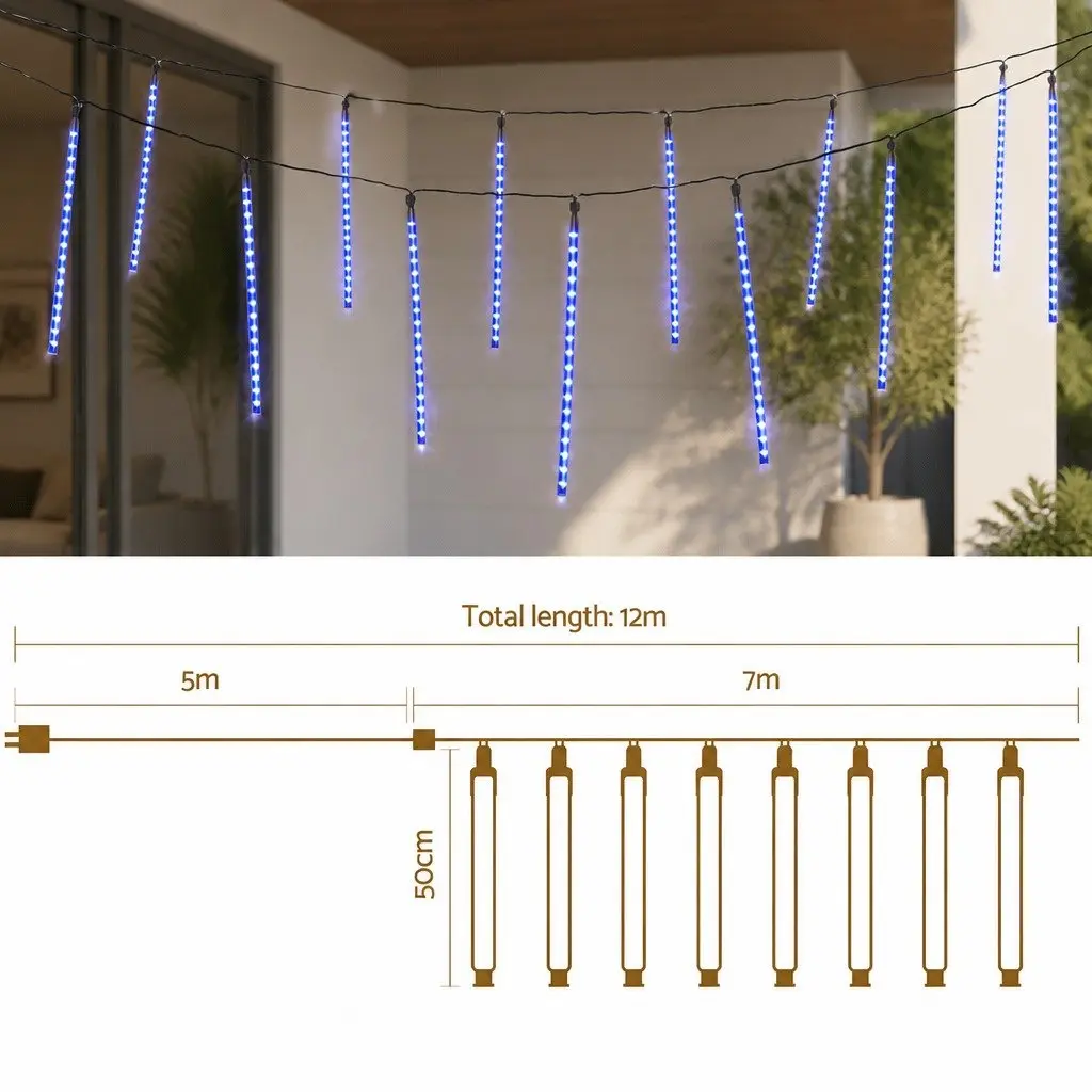 288 LED Blue Icicle Christmas Lights, 7M