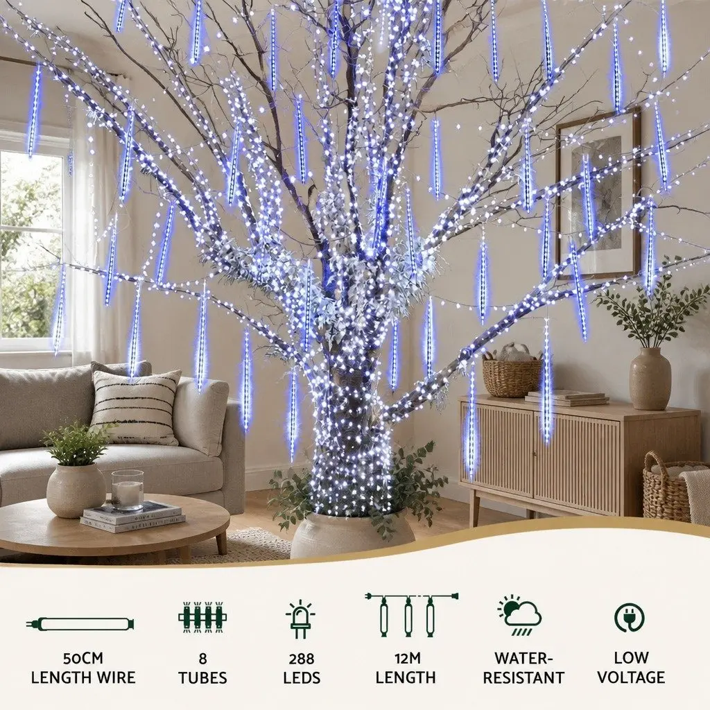 288 LED Blue Icicle Christmas Lights, 7M