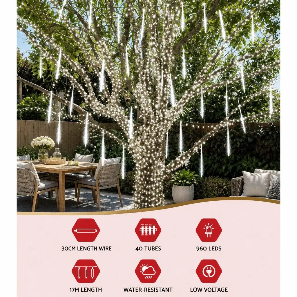 Icicle Shower Lights 12M Outdoor Indoor Cold White LED Christmas Decoration